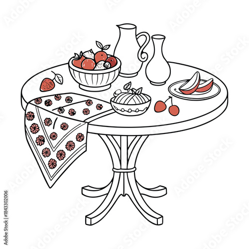 Cartoon vector illustration of a sweet birthday cake with strawberry decoration and cream