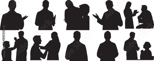 Silhouettes of People in Various Poses and Interactions