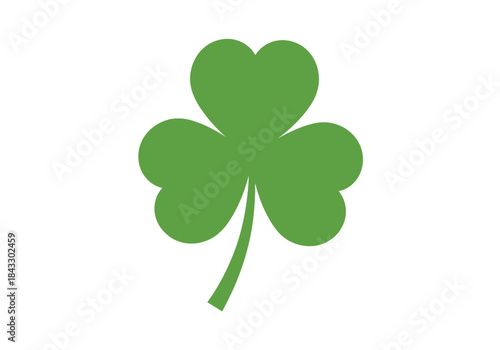 A solid green shamrock graphic centered on a white background