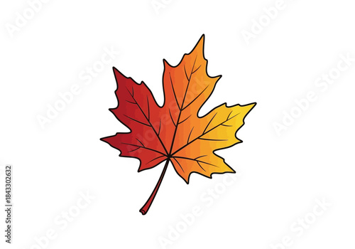 Illustration of a single maple leaf transitioning from red to yelloworange