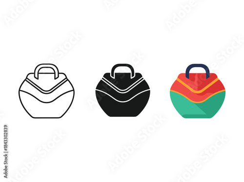Set of handbag icon in different style and color