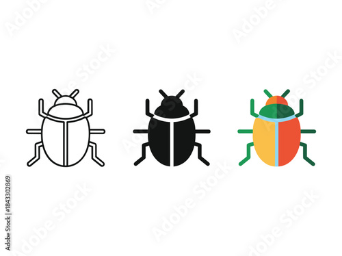 Three beetles in different styles on white background