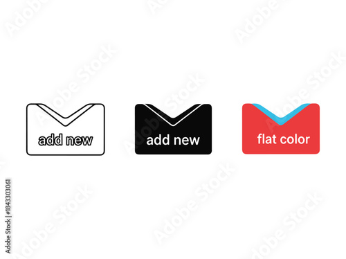 Collection of different style envelope icon for add new and flat color