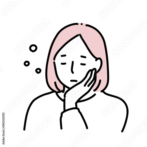 頬に手をあててウトウトとする女性のイラスト　睡眠不足・寝不足・不眠