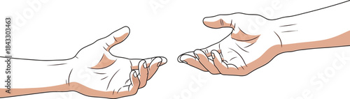 Two hands reaching towards each other with a glowing connection on transparent background