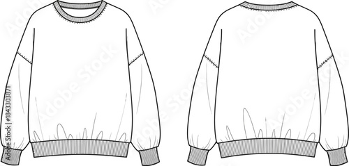 Fashion tech pack illustration of a loose fit sweatshirt with design details on transparent background