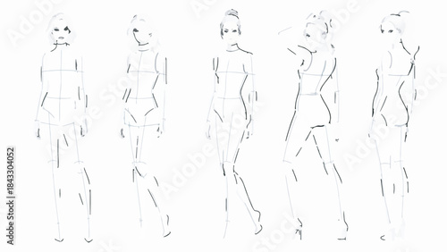Set of Hand-Drawn Female Fashion Croquis Templates for Design