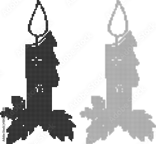Black and White Pixel Art Candles Burning on White Background