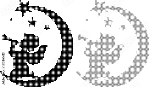 Angel Playing Trumpet on Crescent Moon with Stars