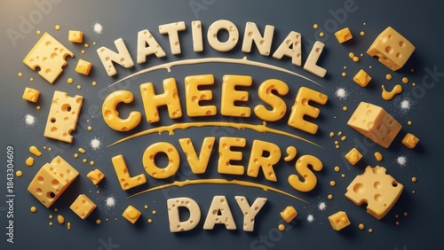 National Cheese Lovers Day celebration text with cheese pieces a festive graphic for food holidays and dairy promotions