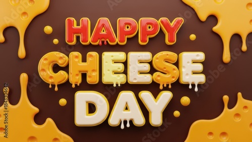 Happy Cheese Day text with dripping cheese elements a fun 3D illustration for food holidays and celebrations 