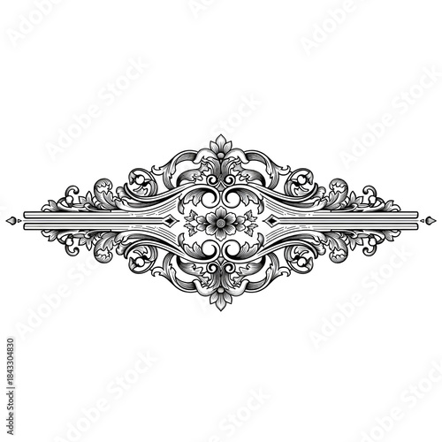 Monochrome Floral Ornament Design on Transparent Background Decorative Floral Pattern