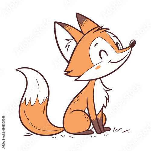 A cute red fox character with orange fur and a bushy tail is a funny wild animal illustration in this comic vector art