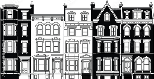 Detailed Craftsman or Cottage Style House Vector Silhouette with Gabled Roofs, Front Porch, Large Chimney, Attached Garage, and Landscaping, Ideal for Residential Architecture and Real Estate.
