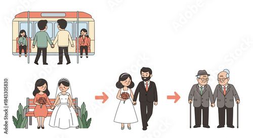 The life journey of a same-sex male couple, from meeting and getting married to growing old together, celebrating love and commitment.