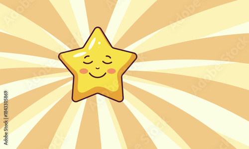 Adorable yellow star cartoon with a happy smiling face, bright eyes, and rosy cheeks. This cheerful kawaii style illustration conveys joy, positivity, and playfulness for kids and creative designs.
