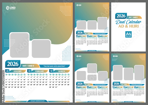 Dual calendar template with abstract geometric style