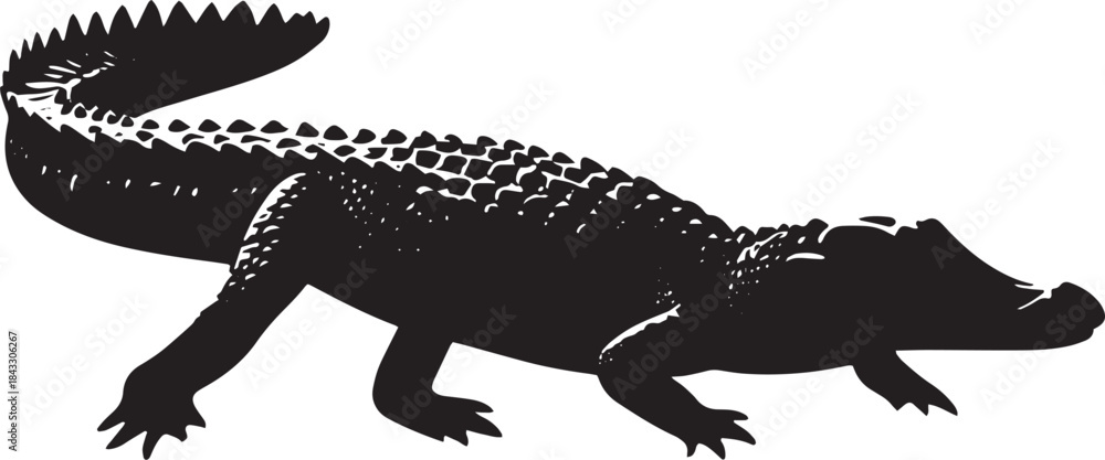 Fototapeta premium Silhouette of a Crocodile Walking on Land Nature Illustration Wildlife Art