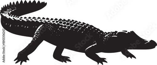 Silhouette of a Crocodile Walking on Land Nature Illustration Wildlife Art