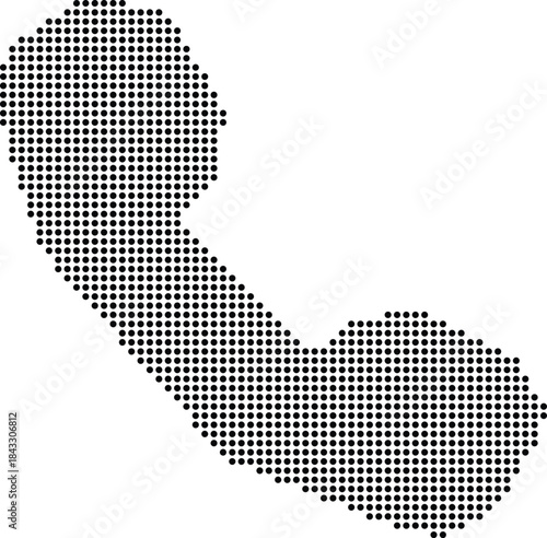Dot matrix style telephone receiver icon black and white on transparent background silhouette