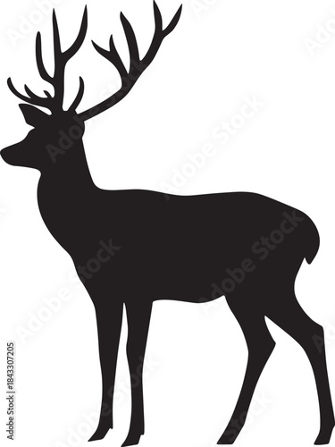 Silhouette of a majestic stag with large antlers isolated on a transparent background