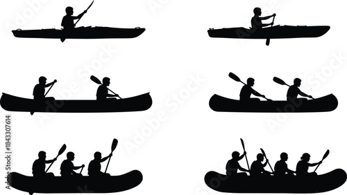 Set of Scuba Divers Silhouettes Swimming and Floating, Underwater Sport, Adventure, and Summer Activity Vector Illustration.