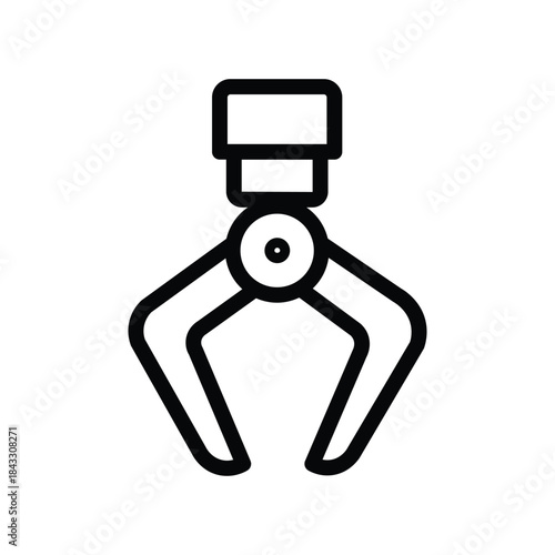 Minimalist robotic gripper icon with a mechanical claw hanging from a horizontal rail, representing industrial automation, robotic handling, smart manufacturing, and factory technology