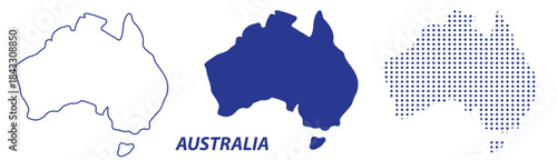 Australia Map Vector Set, Oceania Outline Silhouette Dotted Shapes, Australia Country Infographic Template, Editable EPS Australia Geography