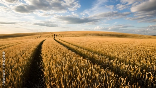 Golden Wheat Fields Under Blue Sky During Sunset.