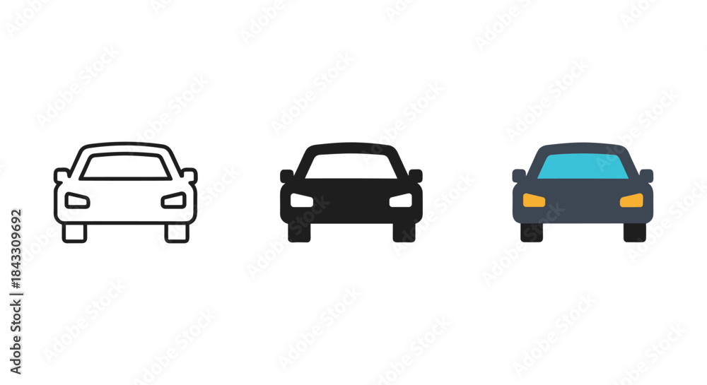 Naklejka premium Three cars with different color outlines and fill