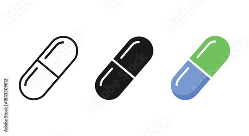 Three different capsules with various colors