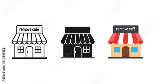 Cafe storefront illustrations in various design styles