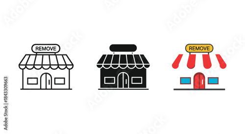 Simple storefront icons with remove sign