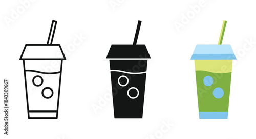 Three bubble tea cups with straws in different styles