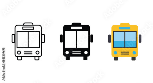 Collection of school bus icons in different color