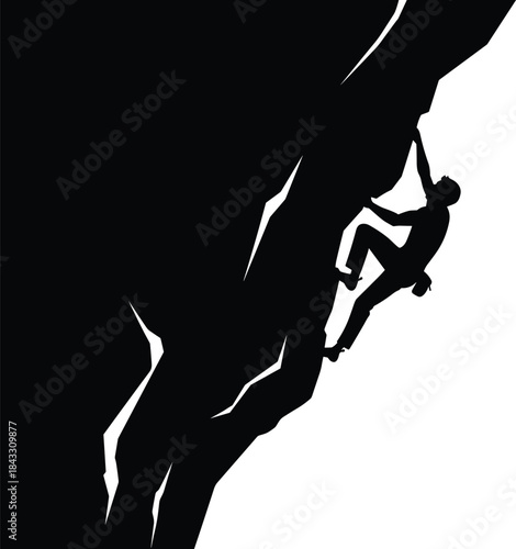 Silhouette of Rock Climber Free Soloing on a Steep Cliff Face, symbolizing adventure, challenge, determination, and extreme sport activity