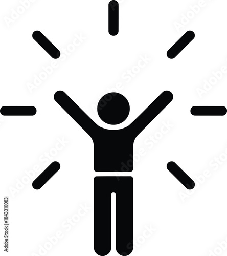 This iconic silhouette shows a person with raised arms radiating energy and positivity
