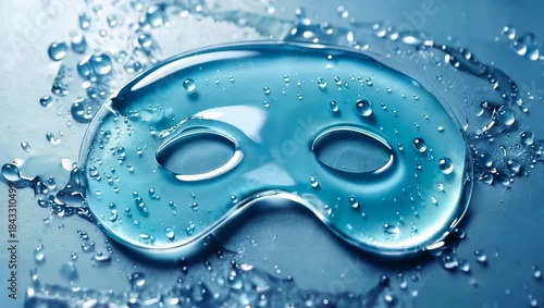 Refreshing Blue Gel Eye Mask with Water Droplets for Skincare and Relaxation.