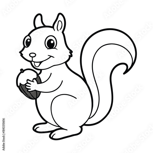 Cute cartoon animal vector illustration of a wild squirrel mammal with a tail and acorn