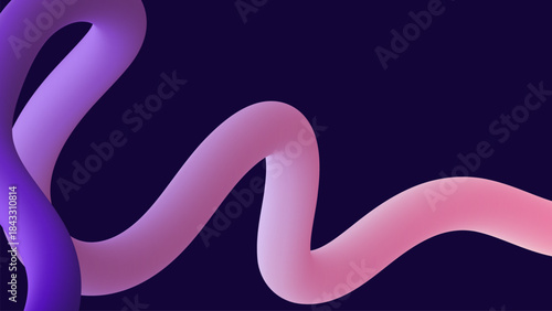 Modern 3d abstract wave shape with purple and pink gradient tube on dark background