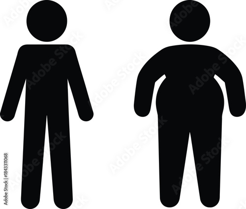 Two black stick figures displaying a clear contrast between an average body shape and an obese one