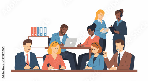 Diverse group of business people working together in a collaborative meeting setting