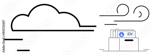 Cloud storage concept. Cloud storage symbol with CV file illustration. Cloud storage for data management, document organization, and digital accessibility. Perfect for HR, tech solutions, and digital