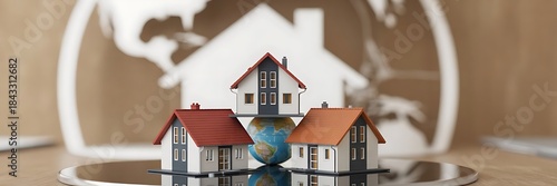 Miniature houses arranged around a globe real estate