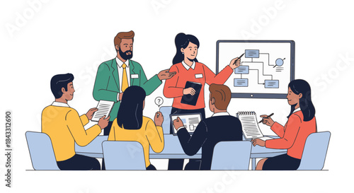 Diverse group of business people having a meeting and brainstorming in a conference room