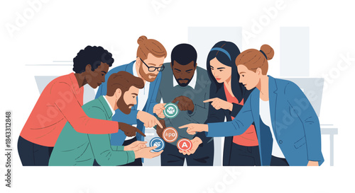 Diverse group of business people collaborating and discussing financial investment strategy together