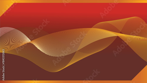 A rich and luxurious abstract vector background dominated by deep red and brown tones, highlighted by complex, flowing, and layered goldenamber wavy lines