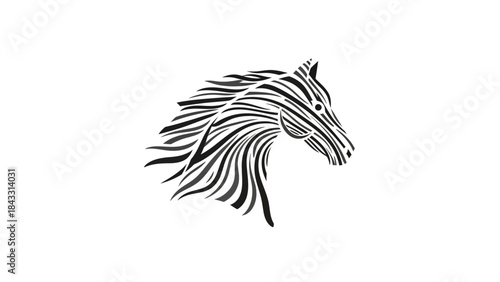 Zebra horse head silhouette abstract graphic design element minimalist logo concept for branding and