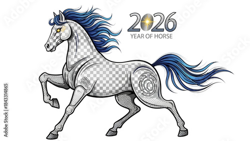 Majestic horse illustration for Year of the Horse 2026 dynamic vector art with flowing mane and tail
