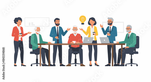 Diverse business professionals in a meeting around a table discussing and sharing ideas